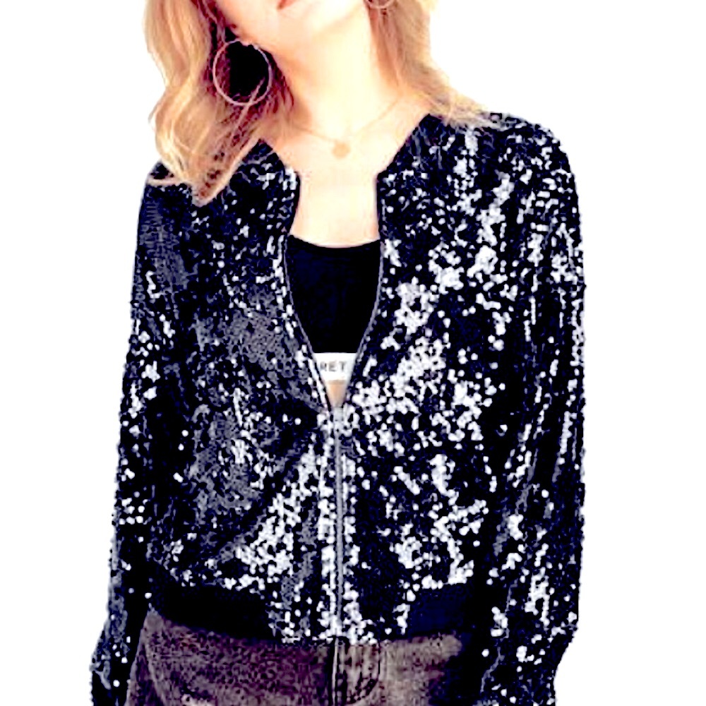 Olivaceous Silver Sequinned Zip Front Jacket - Picture 1 of 15